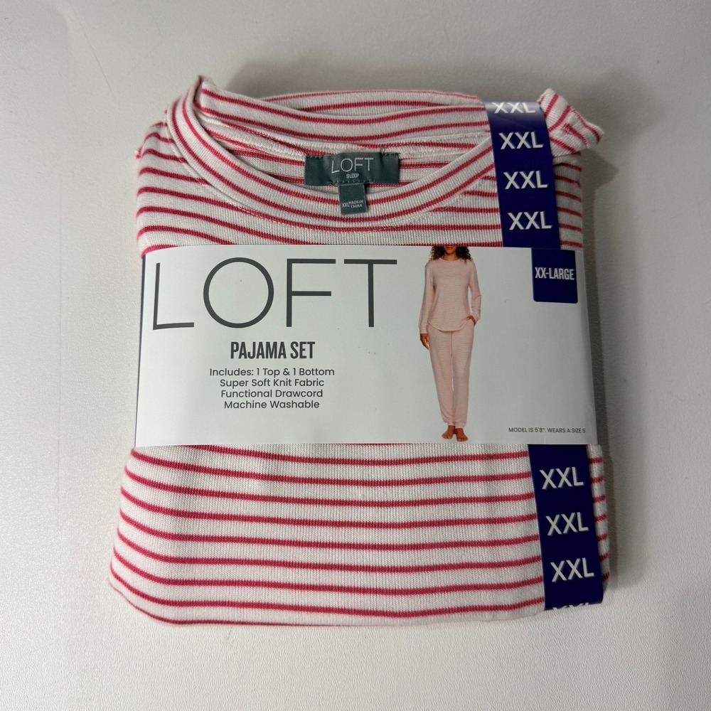 LOFT‎ Pajama Set XXL Womens Fruit Dove Pink Stripe Super Soft Knit 2-Piece NWT